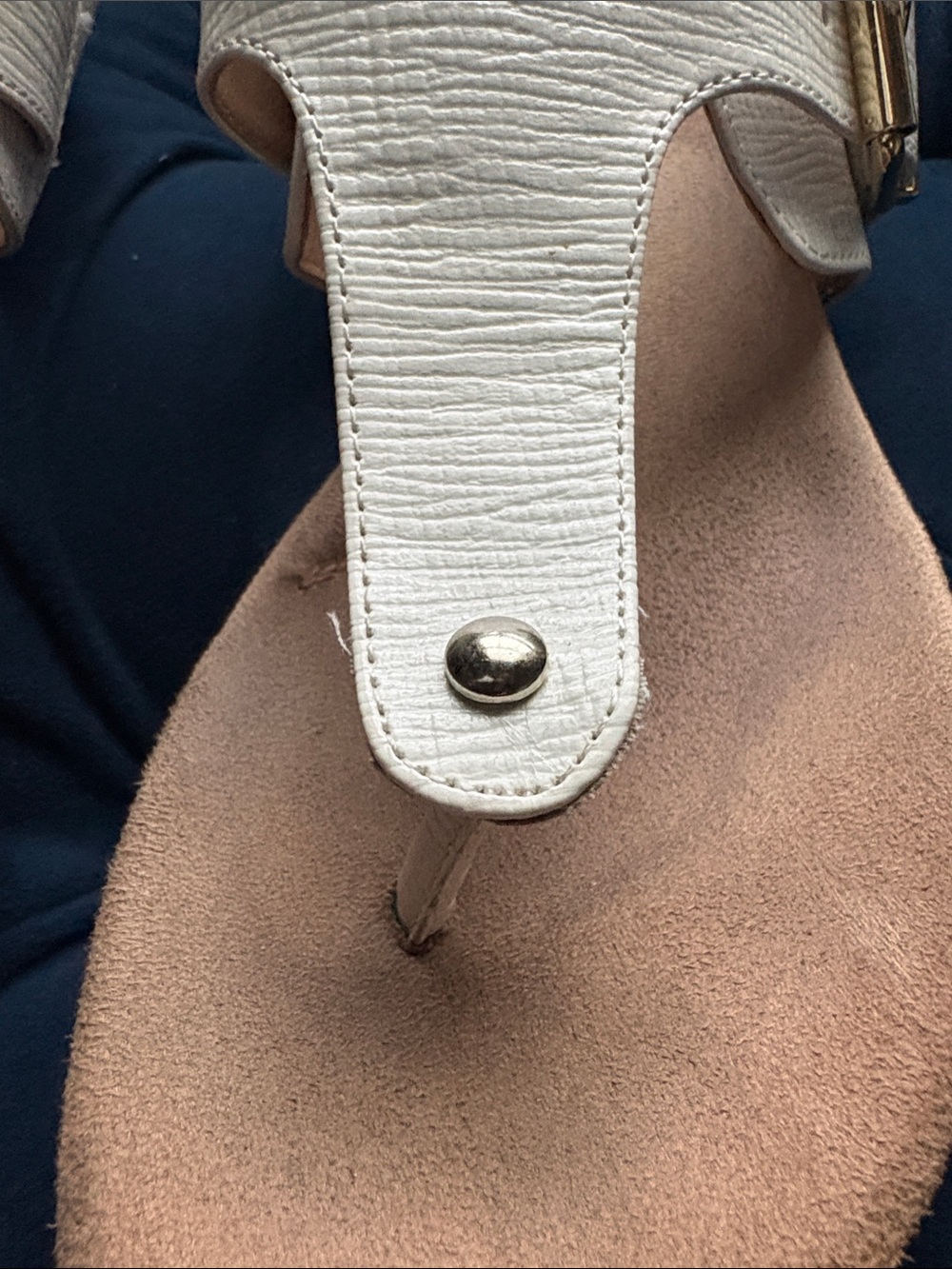 Gianni Bini White Textured Toe-Post Sandals with Buckle Accent - Picture 5 of 5
